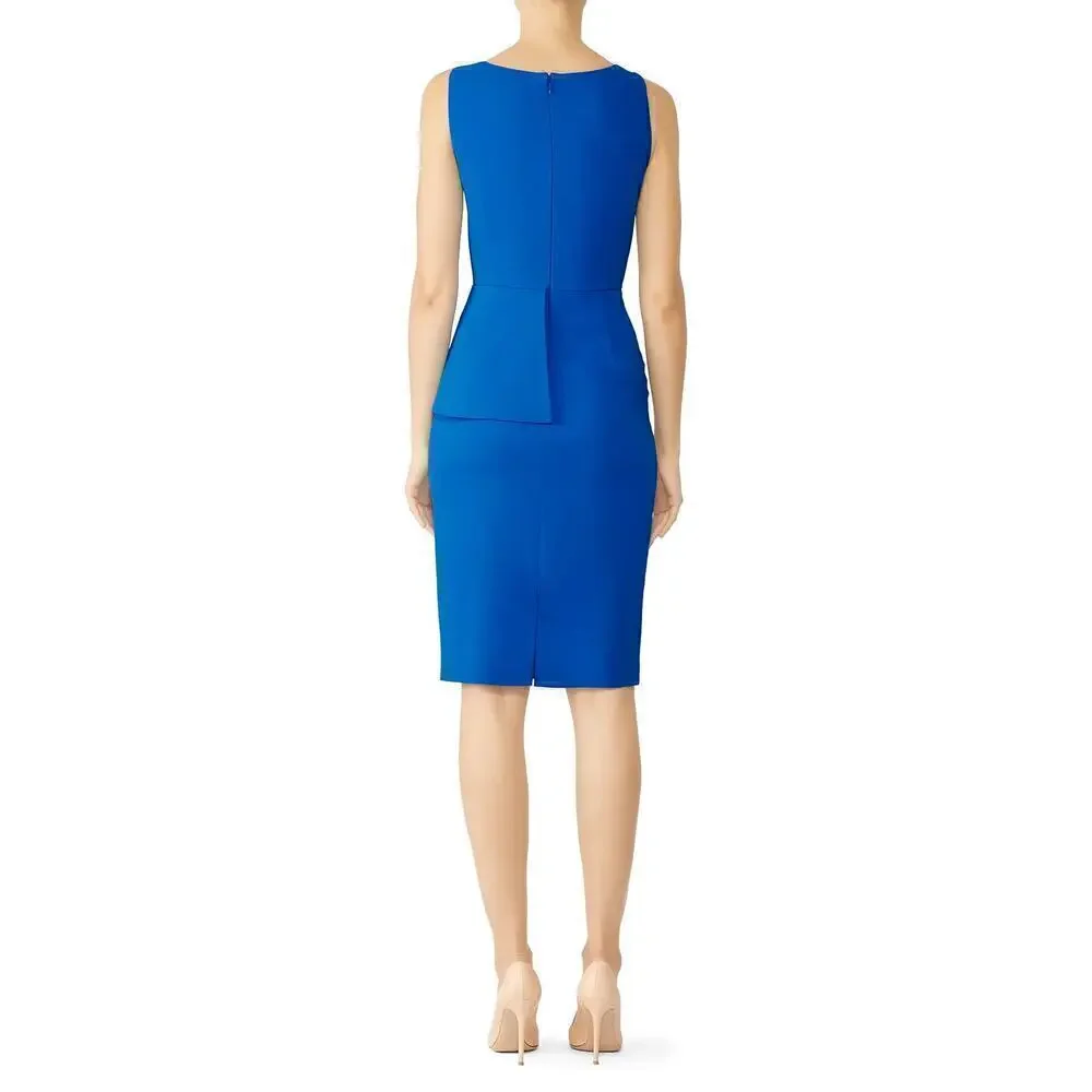 Badgley Mischka Peplum Dress Sleeveless Boat Neck Flap Sheath Knee Length Blue 6